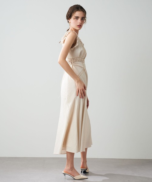 【3035】Me couture 背中見せ レース ワンピース ドレス リボン niana ドレス リボンベルト付きレーススリーブ結婚式ワンピース