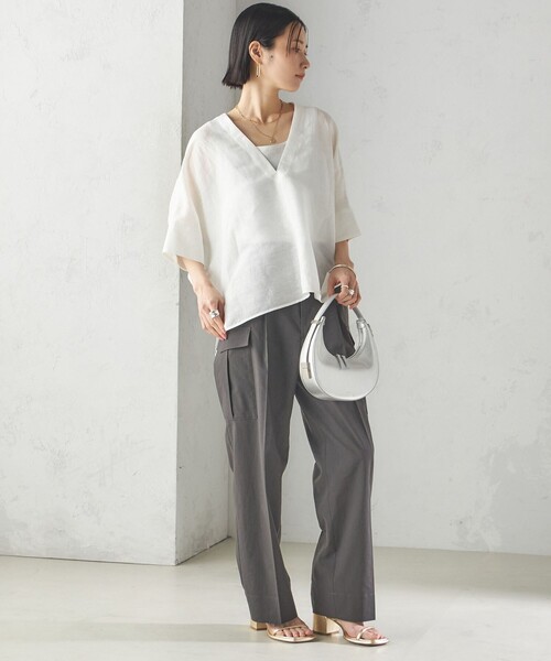 SHIPS（シップス）の「〈洗濯機可能〉ポリエステル 麻 カーゴ パンツ（カーゴパンツ・レディース・ダークグレー/ネイビー/ライトピンク・38/36）」の14枚目の写真