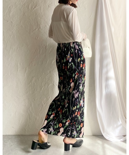 She's Closet(シーズクローゼット)の「【セルフカット】フラワープリント花柄ストレートIラインハイウエストタイトプリーツロングスカート(スカート・レディース・ブラック/オフホワイト・FREE)」の12枚目の写真