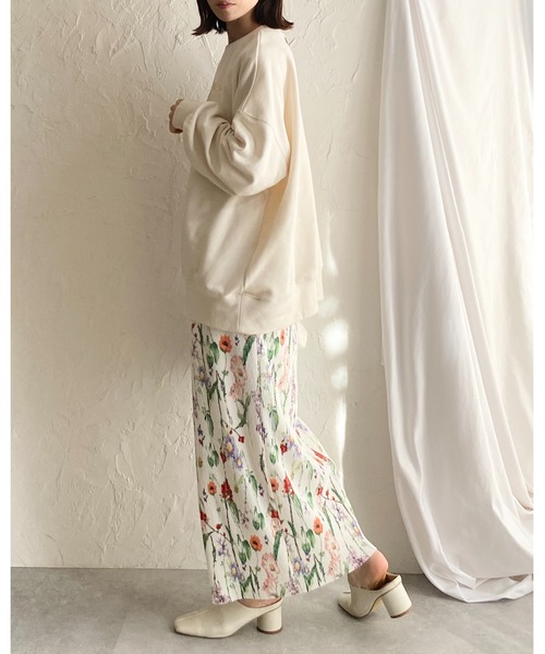 She's Closet(シーズクローゼット)の「【セルフカット】フラワープリント花柄ストレートIラインハイウエストタイトプリーツロングスカート(スカート・レディース・ブラック/オフホワイト・FREE)」の15枚目の写真