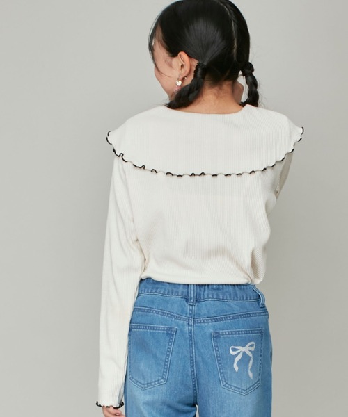 JENNI love（ジェニィラブ）の「ビッグえりテレコトップス（Tシャツ/カットソー・キッズ・アイボリー/サックスブルー/ブラック・130cm/140cm/150cm/160cm）」の2枚目の写真