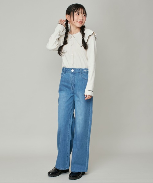 JENNI love（ジェニィラブ）の「ビッグえりテレコトップス（Tシャツ/カットソー・キッズ・アイボリー/サックスブルー/ブラック・130cm/140cm/150cm/160cm）」の4枚目の写真