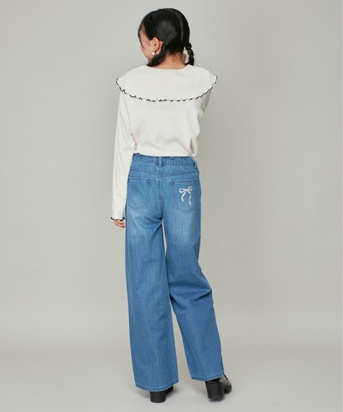 JENNI love（ジェニィラブ）の「ビッグえりテレコトップス（Tシャツ/カットソー・キッズ・アイボリー/サックスブルー/ブラック・130cm/140cm/150cm/160cm）」の6枚目の写真