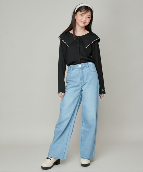 JENNI love（ジェニィラブ）の「ビッグえりテレコトップス（Tシャツ/カットソー・キッズ・アイボリー/サックスブルー/ブラック・130cm/140cm/150cm/160cm）」の7枚目の写真