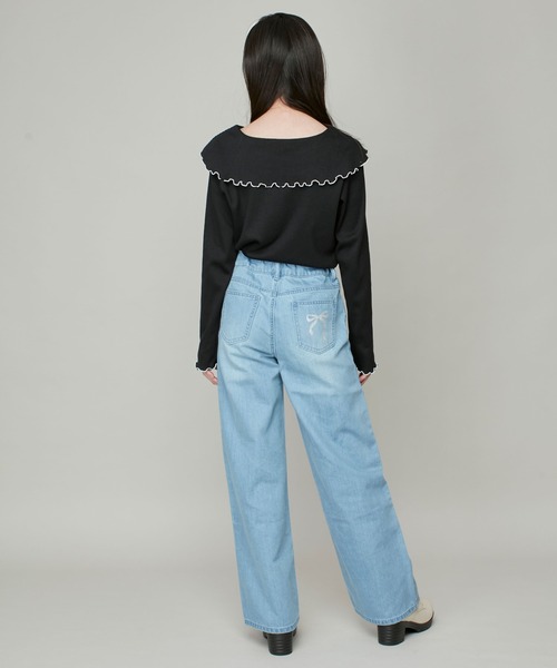 JENNI love（ジェニィラブ）の「ビッグえりテレコトップス（Tシャツ/カットソー・キッズ・アイボリー/サックスブルー/ブラック・130cm/140cm/150cm/160cm）」の9枚目の写真