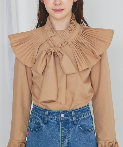 SELFIST（セルフィスト）の「【STORY掲載】２WAY プリーツ襟付ボウタイブラウス リボン ブラウス　レイヤード　秋服（シャツ/ブラウス・レディース・ブラック/ホワイト/ベージュ・フリー）」の9枚目の写真