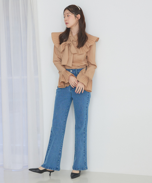 SELFIST（セルフィスト）の「【STORY掲載】２WAY プリーツ襟付ボウタイブラウス リボン ブラウス　レイヤード　秋服（シャツ/ブラウス・レディース・ブラック/ホワイト/ベージュ・フリー）」の14枚目の写真