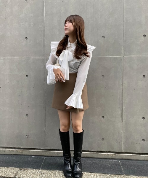 SELFIST（セルフィスト）の「【STORY掲載】２WAY プリーツ襟付ボウタイブラウス リボン ブラウス　レイヤード　秋服（シャツ/ブラウス・レディース・ブラック/ホワイト/ベージュ・フリー）」の5枚目の写真