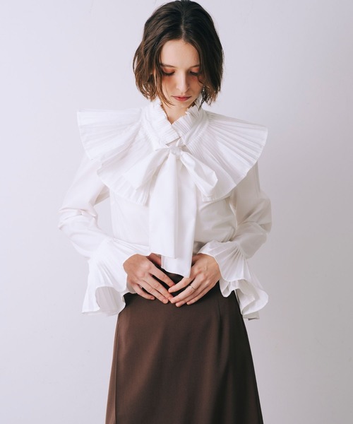 セール】【STORY掲載】2WAY プリーツ襟付ボウタイブラウス リボン