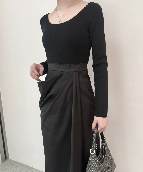 JOSE MOON（ジョゼムーン）の「DOCKING DRAPE DRESS/ドッキングドレープドレス（ワンピース・レディース・ホワイト/ブラック・38/36）」の5枚目の写真