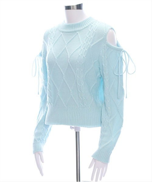 clear（クリア）の「オープンショルダーケーブル編みニットトップス[春ニット ガーリー]≪再入荷≫（ニット/セーター・レディース・アイボリー/サックスブルー/ピンク/グレー・F）」の9枚目の写真