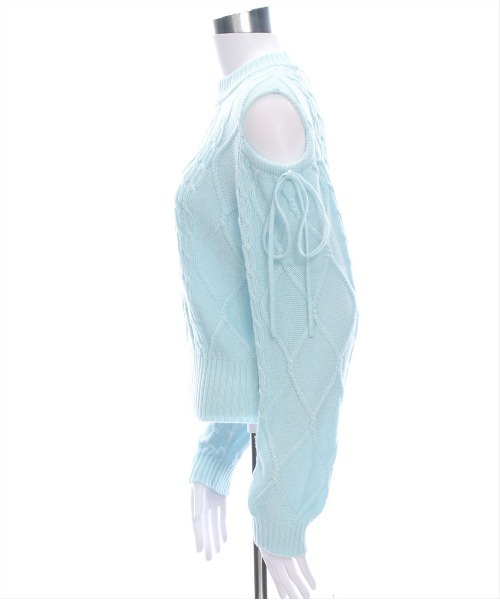 clear（クリア）の「オープンショルダーケーブル編みニットトップス[春ニット ガーリー]≪再入荷≫（ニット/セーター・レディース・アイボリー/サックスブルー/ピンク/グレー・F）」の10枚目の写真