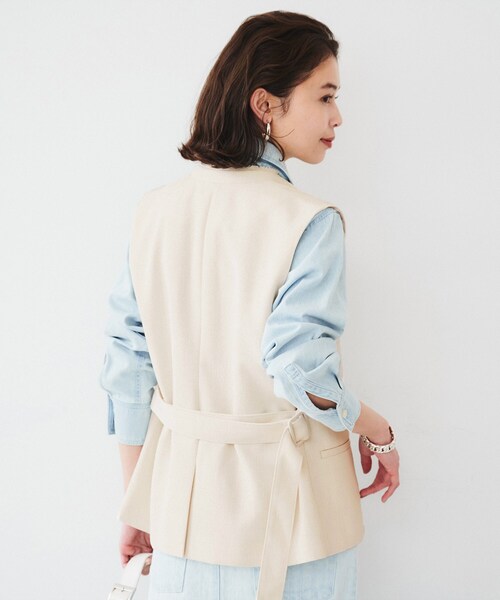 UNTITLED(アンタイトル)の「【セットアップ可能】リネンライクキャンバス ジレ(ベスト・レディース・ベージュ/アイボリー・44/48/04/02/00)」の5枚目の写真