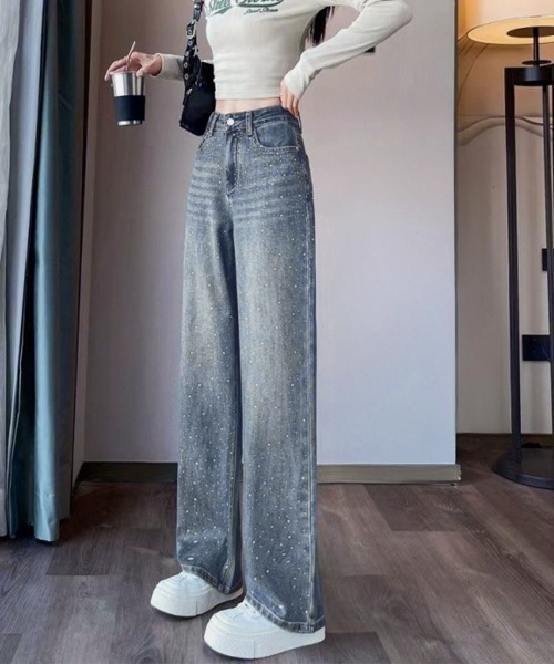 Miniministore（ミニミニストア）の「キラキラデニムパンツラインストーンデニム（デニムパンツ・レディース・ブルー・XL/M/S/L）」の5枚目の写真