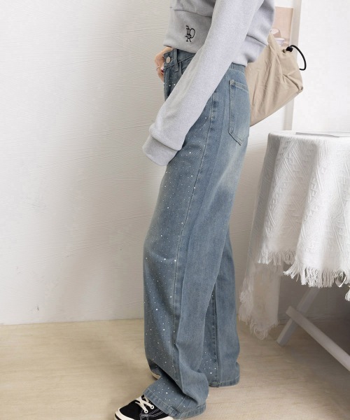 セール】キラキラデニムパンツラインストーンデニム（デニムパンツ