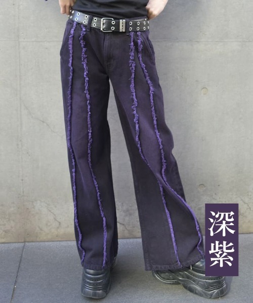 REZEN(リゼン)の「ロゴステッチフリンジデニム(デニムパンツ・メンズ・ダークパープル/ローズ/ブラック・SMALL/MEDIUM/LARGE)」の2枚目の写真