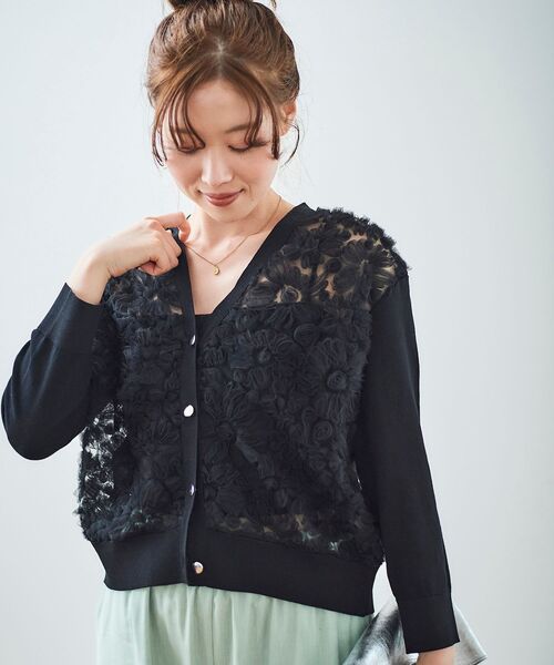WEB限定アイテム》チュール刺繍Vネックカーディガン