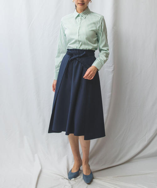 NARACAMICIE（ナラカミーチェ）の「【NARACAMICIE】ストレッチストライプ長袖シャツ（シャツ/ブラウス・レディース・ブルー/ピンク/グリーン/サーモンピンク・L/XL/M）」の11枚目の写真