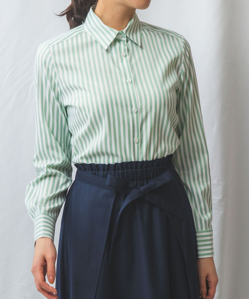 NARACAMICIE（ナラカミーチェ）の「【NARACAMICIE】ストレッチストライプ長袖シャツ（シャツ/ブラウス・レディース・ブルー/ピンク/グリーン/サーモンピンク・L/XL/M）」の12枚目の写真