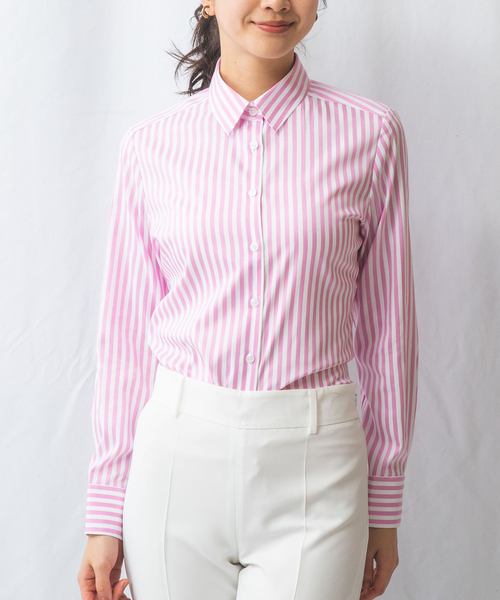 NARACAMICIE（ナラカミーチェ）の「【NARACAMICIE】ストレッチストライプ長袖シャツ（シャツ/ブラウス・レディース・ブルー/ピンク/グリーン/サーモンピンク・L/XL/M）」の14枚目の写真