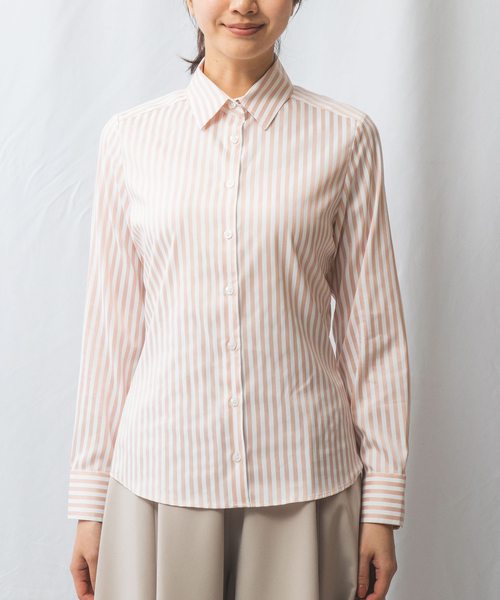 NARACAMICIE（ナラカミーチェ）の「【NARACAMICIE】ストレッチストライプ長袖シャツ（シャツ/ブラウス・レディース・ブルー/ピンク/グリーン/サーモンピンク・L/XL/M）」の6枚目の写真
