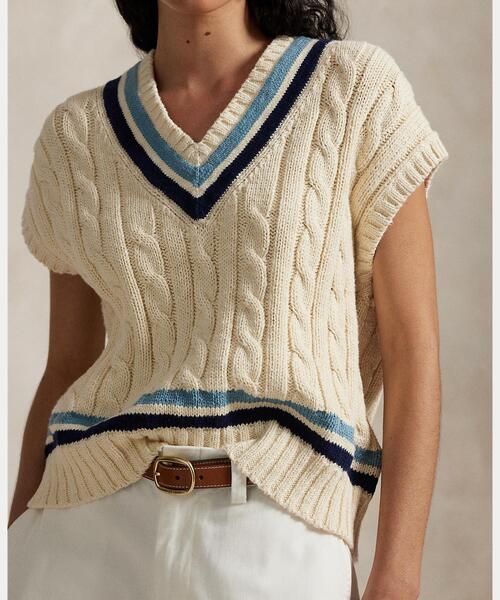 POLO RALPH LAUREN（ポロ ラルフ ローレン）の「ケーブルニット コットン クリケット セーター ベスト（ベスト・レディース・ナチュラル・S/M/L/XS）」の5枚目の写真
