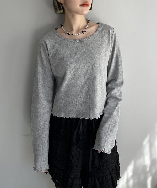 w closet(ダブルクローゼット)の「パターンメッシュロンT(Tシャツ/カットソー・レディース・アイボリー/オフホワイト/グレー・FREE)」の2枚目の写真