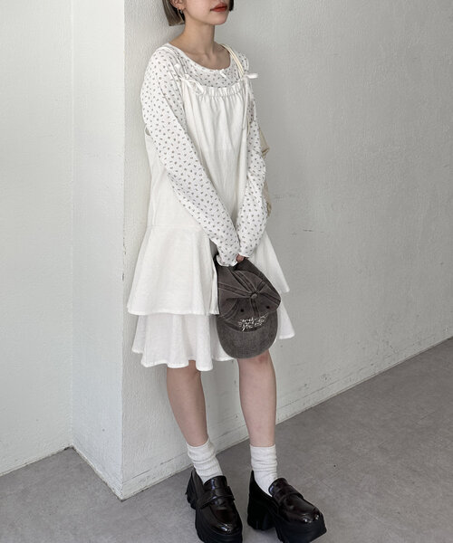 w closet(ダブルクローゼット)の「パターンメッシュロンT(Tシャツ/カットソー・レディース・アイボリー/オフホワイト/グレー・FREE)」の11枚目の写真