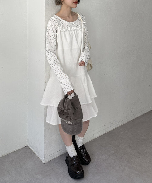 w closet(ダブルクローゼット)の「パターンメッシュロンT(Tシャツ/カットソー・レディース・アイボリー/オフホワイト/グレー・FREE)」の12枚目の写真
