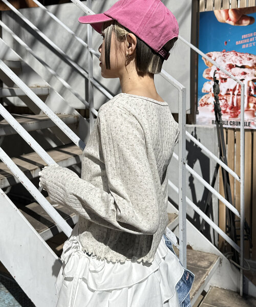 w closet(ダブルクローゼット)の「パターンメッシュロンT(Tシャツ/カットソー・レディース・アイボリー/オフホワイト/グレー・FREE)」の19枚目の写真