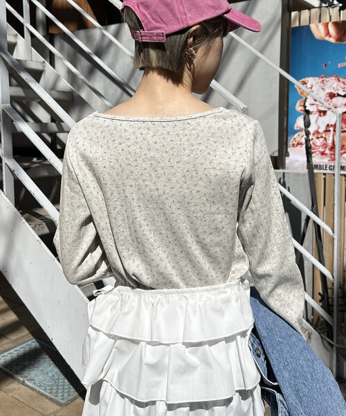 w closet(ダブルクローゼット)の「パターンメッシュロンT(Tシャツ/カットソー・レディース・アイボリー/オフホワイト/グレー・FREE)」の20枚目の写真