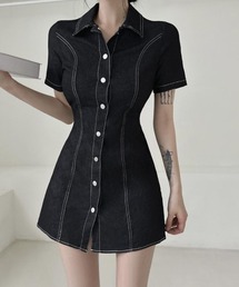 Mejoul | ウエストフィットデニムミニワンピース(シャツワンピース)