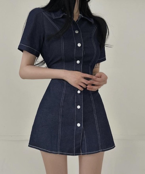 Mejoul(メジュール)の「ウエストフィットデニムミニワンピース(シャツワンピース・レディース・ブルー/ブラック・F)」の14枚目の写真