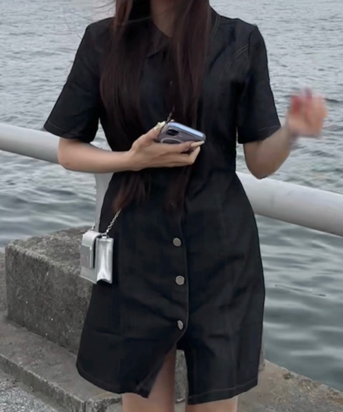 Mejoul(メジュール)の「ウエストフィットデニムミニワンピース(シャツワンピース・レディース・ブルー/ブラック・F)」の20枚目の写真