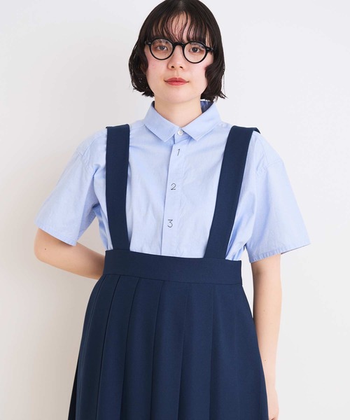 I am I in fact...(アイアムアイインファクト)の「80/2ピンオックス 数字刺繍半袖シャツ(シャツ/ブラウス・レディース・サックスブルー/ホワイト/ピンク/ネイビー・FREE)」の4枚目の写真