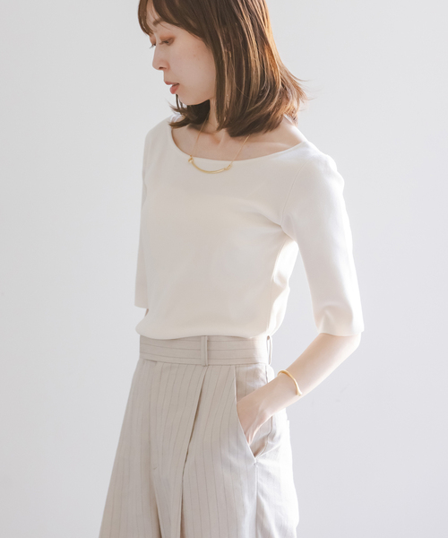 Noble（ノーブル）の「デコルテハーフスリーブニット（ニット/セーター・レディース・ブラック/ホワイト系その他・FREE）」の5枚目の写真