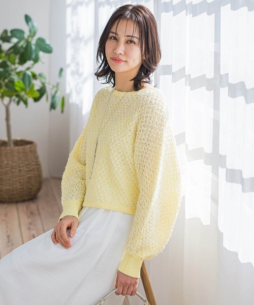 LAUTREAMONT(ロートレアモン)の「ボリュームスリーブモールニット≪手洗い可能≫(ニット/セーター・レディース・イエロー/ホワイト・9号)」の3枚目の写真