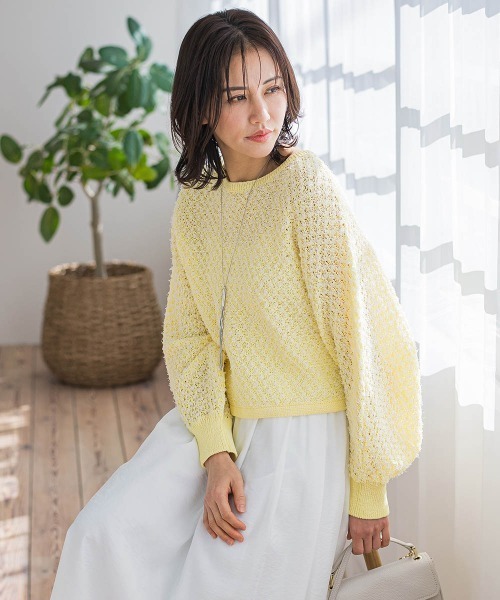 LAUTREAMONT(ロートレアモン)の「ボリュームスリーブモールニット≪手洗い可能≫(ニット/セーター・レディース・イエロー/ホワイト・9号)」の6枚目の写真