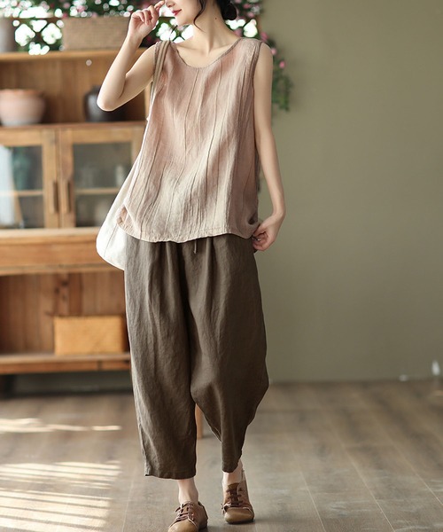 BLANC FICELLE(ブランフィセル)の「大人のナチュラル服◇シワ加工タンクトップ(タンクトップ・レディース・ピンク/ホワイト/グレー/ブラック/イエロー×グリーン・M/L/XL)」の8枚目の写真
