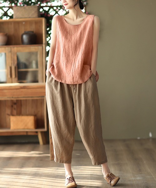 BLANC FICELLE(ブランフィセル)の「大人のナチュラル服◇シワ加工タンクトップ(タンクトップ・レディース・ピンク/ホワイト/グレー/ブラック/イエロー×グリーン・M/L/XL)」の10枚目の写真