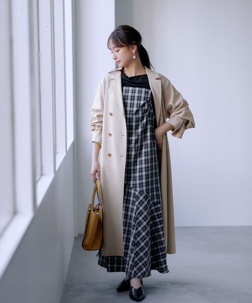 COHINA(コヒナ)の「フロントギャザーチェックキャミワンピース 【低身長・小柄女性】(ワンピース・レディース・ブラック/グレー/ベージュ・ONE SIZE)」の11枚目の写真