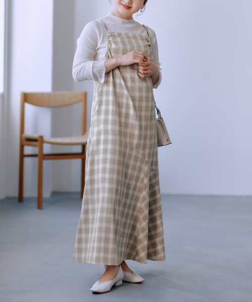 COHINA(コヒナ)の「フロントギャザーチェックキャミワンピース 【低身長・小柄女性】(ワンピース・レディース・ブラック/グレー/ベージュ・ONE SIZE)」の8枚目の写真