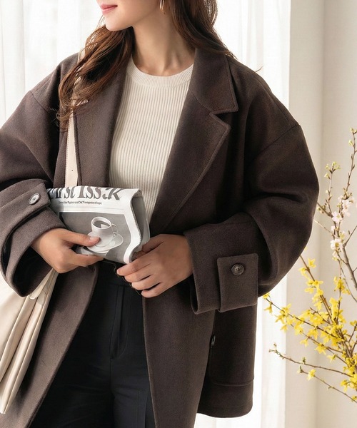 classicalelf(クラシカルエルフ)の「トレンドを先取り♪こなれ感UP、ダブルボタンジャケットメルトンコート(ミドル丈)(チェスターコート・レディース・ダークブラウン/ブラック/杢グレー・SMALL/MEDIUM/LARGE/X-LARGE)」の3枚目の写真