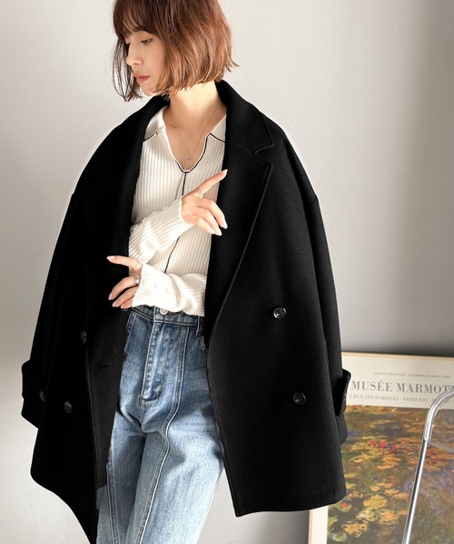 classicalelf(クラシカルエルフ)の「トレンドを先取り♪こなれ感UP、ダブルボタンジャケットメルトンコート(ミドル丈)(チェスターコート・レディース・ダークブラウン/ブラック/杢グレー・SMALL/MEDIUM/LARGE/X-LARGE)」の17枚目の写真