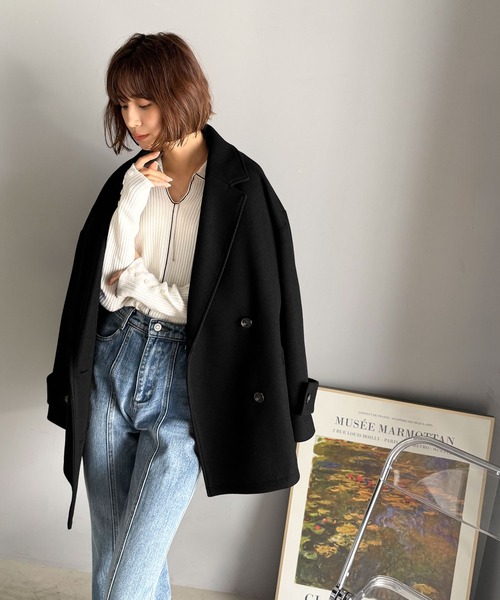 classicalelf(クラシカルエルフ)の「トレンドを先取り♪こなれ感UP、ダブルボタンジャケットメルトンコート(ミドル丈)(チェスターコート・レディース・ダークブラウン/ブラック/杢グレー・SMALL/MEDIUM/LARGE/X-LARGE)」の21枚目の写真