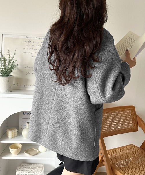 classicalelf(クラシカルエルフ)の「トレンドを先取り♪こなれ感UP、ダブルボタンジャケットメルトンコート(ミドル丈)(チェスターコート・レディース・ダークブラウン/ブラック/杢グレー・SMALL/MEDIUM/LARGE/X-LARGE)」の7枚目の写真