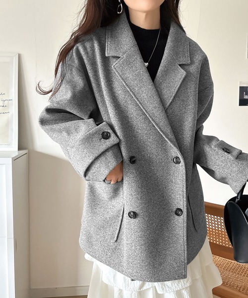 classicalelf(クラシカルエルフ)の「トレンドを先取り♪こなれ感UP、ダブルボタンジャケットメルトンコート(ミドル丈)(チェスターコート・レディース・ダークブラウン/ブラック/杢グレー・SMALL/MEDIUM/LARGE/X-LARGE)」の8枚目の写真