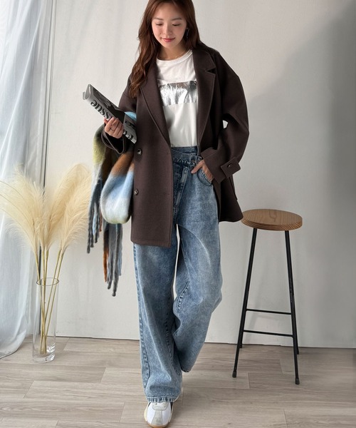 classicalelf(クラシカルエルフ)の「トレンドを先取り♪こなれ感UP、ダブルボタンジャケットメルトンコート(ミドル丈)(チェスターコート・レディース・ダークブラウン/ブラック/杢グレー・SMALL/MEDIUM/LARGE/X-LARGE)」の10枚目の写真