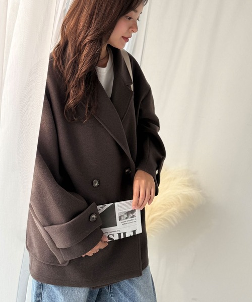classicalelf(クラシカルエルフ)の「トレンドを先取り♪こなれ感UP、ダブルボタンジャケットメルトンコート(ミドル丈)(チェスターコート・レディース・ダークブラウン/ブラック/杢グレー・SMALL/MEDIUM/LARGE/X-LARGE)」の15枚目の写真