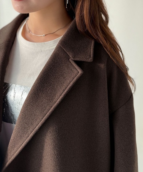 classicalelf(クラシカルエルフ)の「トレンドを先取り♪こなれ感UP、ダブルボタンジャケットメルトンコート(ミドル丈)(チェスターコート・レディース・ダークブラウン/ブラック/杢グレー・SMALL/MEDIUM/LARGE/X-LARGE)」の14枚目の写真